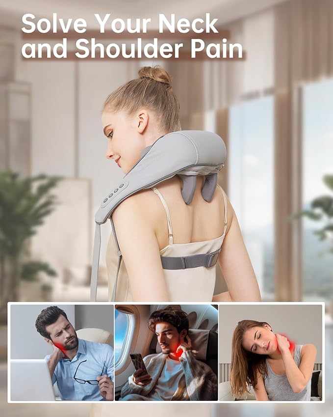 Neck and Shoulder Massager for Pain Relief Deep Tissue-Shiatsu Deep Kneading Massager with Heat to Relieve Neck Shoulder Back Waist Leg Muscle Soreness Fatigue-Relaxation