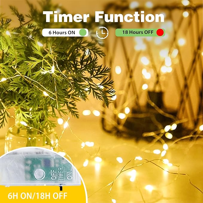 8-Pack Fairy Lights Battery Operated with Timer, Waterproof 16FT 50 LED String Lights Indoor Outdoor, Cuttable Starry Fairy Lights for Christmas Home Bedroom Wedding DIY Centerpiece Decor (Warm White)