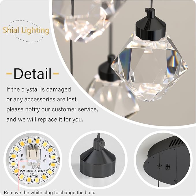 10-Light Chandelier Staircase Chandeliers for High Ceilings Crystal Chandeliers for Living Room Black Pendant Light Dimmable LED Hanging Light with Remote