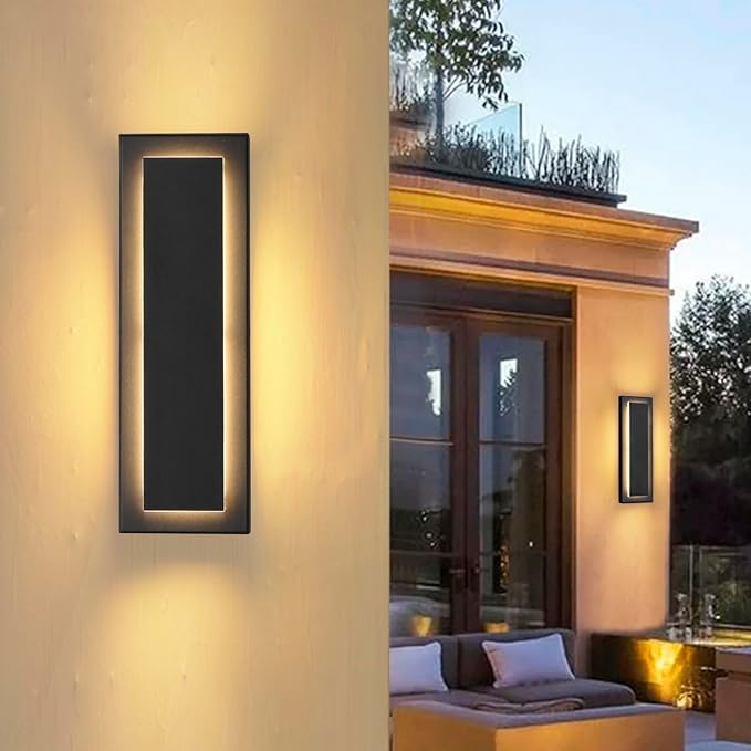 15.7 in Outdoor Wall Sconce Light,Modern Exterior Lights Fixture,Outdoor Porch Lights for House,Patio,Outdoor Wall Lighting,3000K Warm White, 12 W 2 Packs