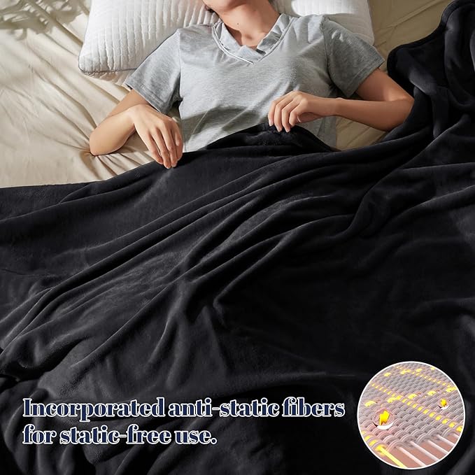 PHF Ultra Soft Fleece Throw Blanket, No Shed No Pilling Luxury Plush Cozy 300GSM Lightweight Blanket for Bed, Couch, Chair, Sofa Suitable for All Season, 50" x 60", Black