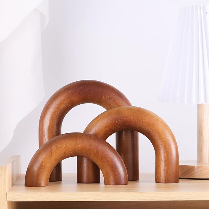 XMGZQ Brown Wood Arch for Coffee Table Decor Items,Wood Statue and Sculpture Set 3,Japanese Neutral Home Decor Aesthetic,Living Room,Entryway,Bookshelf,Floating,Console,Boho Minimalist Objects