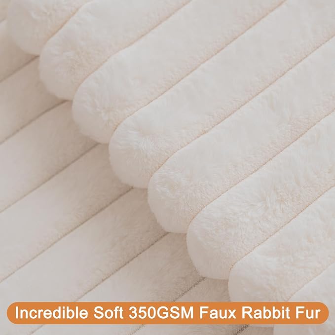 Double-Sided Faux Fur Plush Throw Pillow Covers 18x18 Set of 2 Fuzzy Striped Soft Cozy Pillowcase Luxury Decorative Pillows Square Shaggy Cushion Covers for Couch Sofa Bed,Cream White