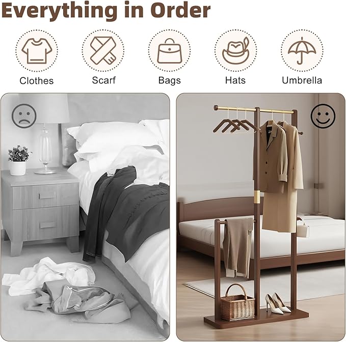 Solid Wood Coat Rack, Coat Rack Freestanding Sturdy Coat Hanger Stand for Entryway Living Bedroom