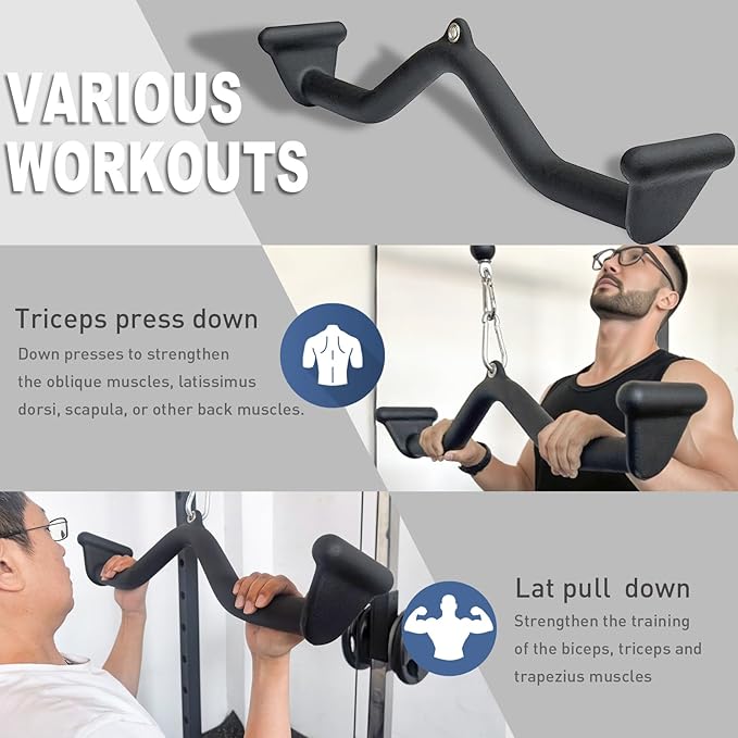 Lat Pull Down Bar T bar Row Attachment, V Bar Tricep Lat Pulldown Attachments, Back Strength Training Bar for Home Gym Exercise Cable Machine Attachments