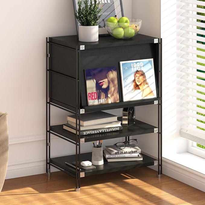 Small Bookshelf, Vintage Industrial Style Bookcase/Metal and Wood Bookshelf Furniture, Book Organizers and Storage, Wood and Metal Bookshelfs, for Home Living Room Bedroom Office Storage