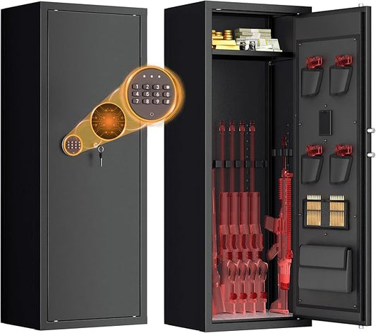 Greenvelly 10 Gun Safe for Rifles and Pistols,Gun Cabinet with Password Lock for Home,Office,Bedroom(10-14Guns,Assembly Required)