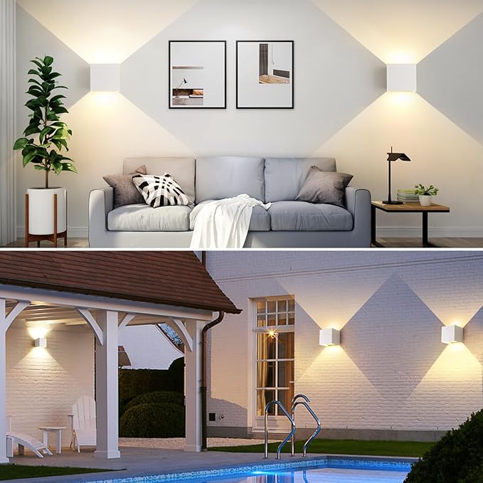 12W 4Pack Outdoor Wall Lights Exterior/Interior,LED White Outdoor Wall Sconces Light Fixtures Modern,IP65 Waterproof Porch Wall Mounted Lighting Outside,Wall Lamps for Garden Patio Park
