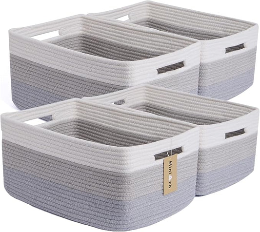 Large Storage Baskets for Organizing, Closet Shelf Baskets for Clothes Blanket Towels, Baby Nursery, Toy Bins Box, Woven Rope Baskets, 17 x 13 x 7.5”, 4 Packs Gradient Gray