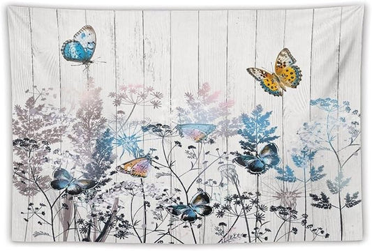 Nature Dandelion Tapestry,Rustic Floral Wood Plank Butterfly Theme Print Tapestries for Living Room Party Beach Picnic Blankets Tablecloths Wall Decor, 60x90 in
