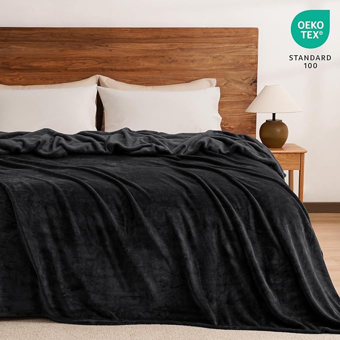 PHF Ultra Soft Fleece Blanket King Size, No Shed No Pilling Luxury Plush Cozy 300GSM Lightweight Blanket for Bed, Couch, Chair, Sofa Suitable for All Season, 108" x 90", Black