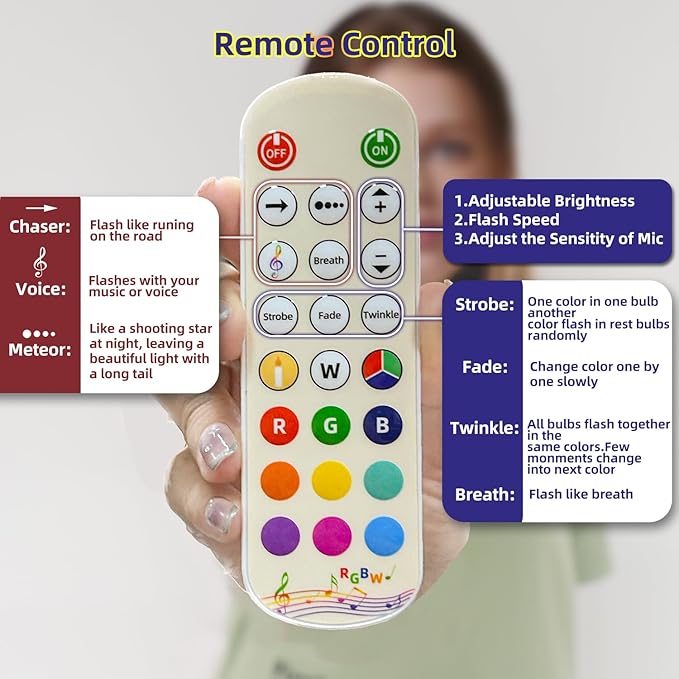 GANA Outdoor String Lights, Patio Lights 96FT Music Flash RGBW Colourful, Safe 12V Low Voltage LED Shatterproof Bulbs Connectable, Heavy Duty Wire IP65 Waterproof Level, for Courtyards Bistro