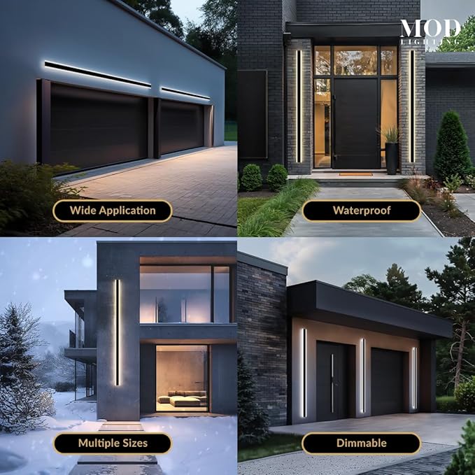 𝗠𝗢𝗗 𝗟𝗜𝗚𝗛𝗧𝗜𝗡𝗚 Haylen | Waterproof Outdoor Wall Light, LED Dimmable with Remote 3000K-6000K, Long Outdoor Porch Lights, Wired Lighting Fixture, Patio Exterior Wall Sconce, 2-Pack (Black, 94")