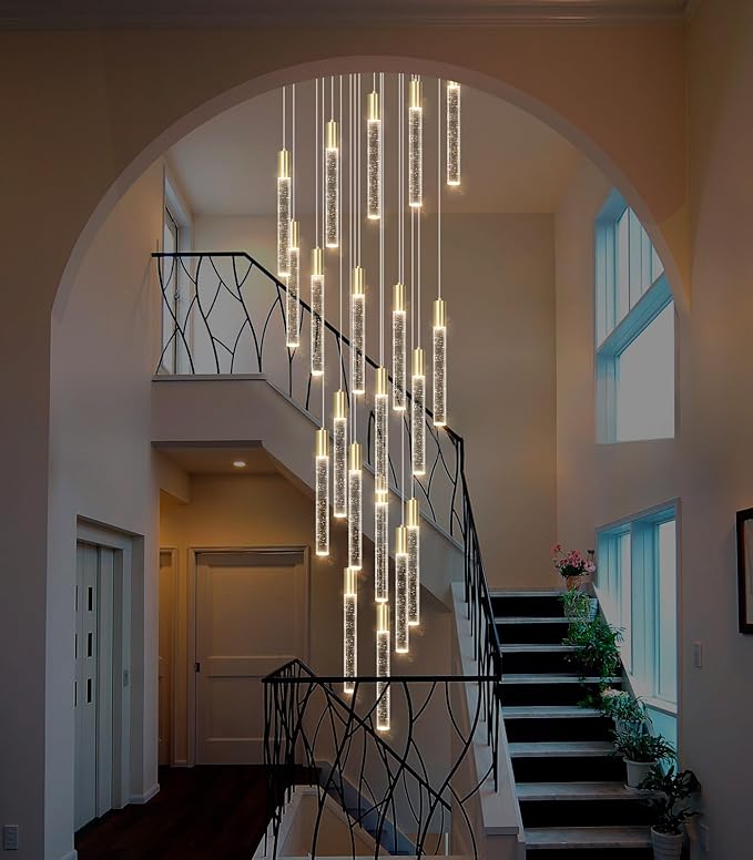 13ft Long Crystal Chandelier for Living Room, Dining Room, Entryway, Kitchen, Hotel - Gold