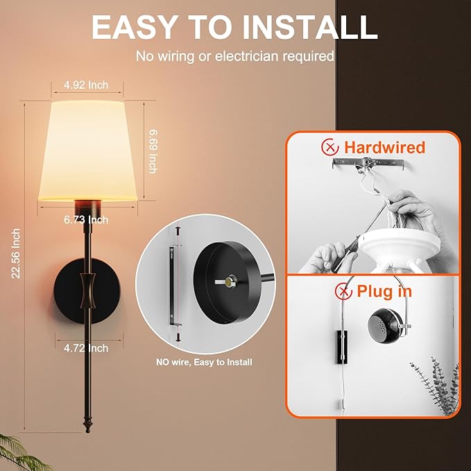 Battery Operated Wall Sconces Set of Two, Rechargeable Wall Light with Remote Control, Dimmable 1800K-6000K LED Wall Lamp, 9 Color Modes, Wireless Sconce Wall Decor Set of 2 for Living Room, Bedroom