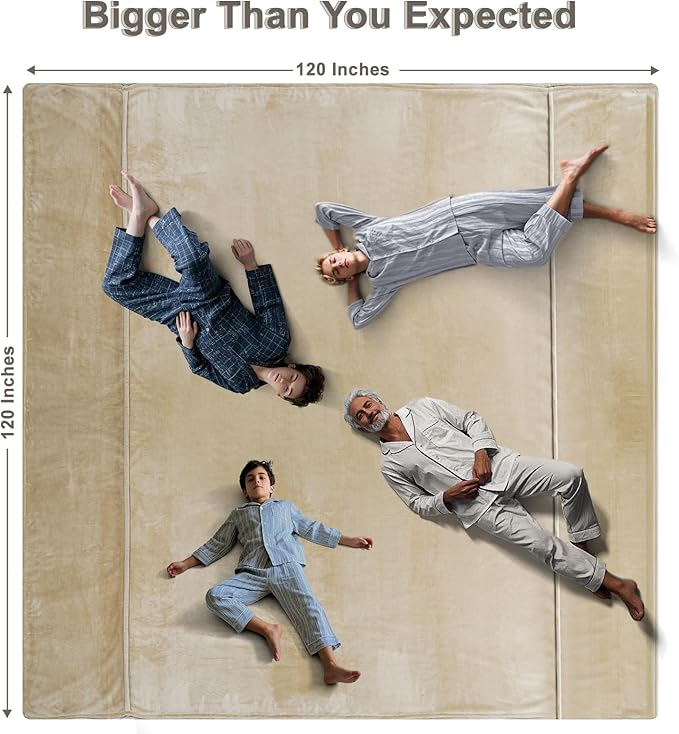 PHF Oversized King Fleece Blanket 120"x120", No Shed No Pilling Big Soft Blanket, Extra Large 10'x 10' Lightweight for Bed, Sofa Travel and Camping, Suitable for All Season, Khaki