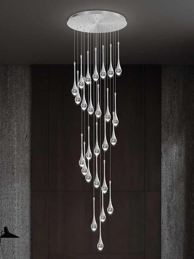 138" Large Crystal Chandelier for High Ceiling Modern K9 Crystal Raindrop Chandeliers Lighting Round Ceiling Light Entryway Staircase Foyer Villa LED Dimmable 2700-6000K