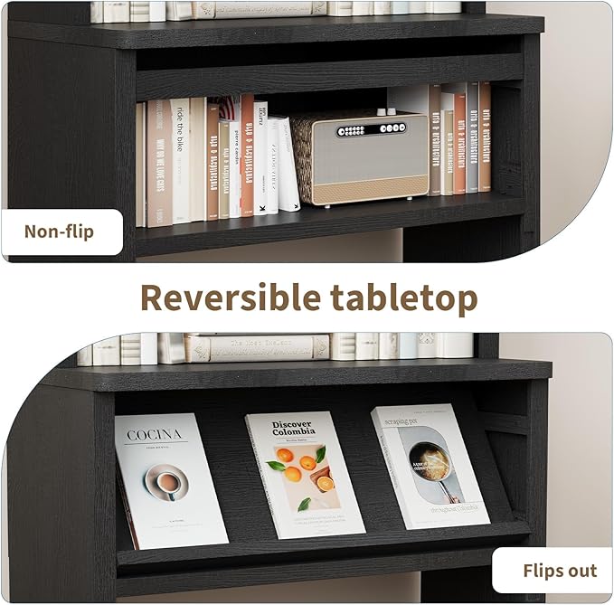 Rresyet 5 Tier Bookcase with Flip-Flop Design, 71" x 37" x 16" Wooden Book Shelf, Extra Bookshelf Storage Organizer, Display Standing Shelf Unit for Home Office, Living Room, Study Room (Black