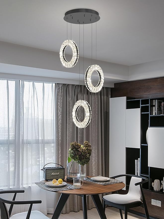 Pendant Lighting for Kitchen Island Mini Light Fixture Modern Led Crystal Pendant Light Black Round Chandelier for Dining Room Living Room Kitchen Bedroom Bar
