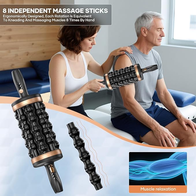 Deep Tissue Massager: 30W Motor 6000 RPM Percussion, 8 Rollers 72 Nodes, 5-Speed & Wireless, 2400mAh Battery, with Stand for Back/Leg/Shoulder Pain Relief(Gold)