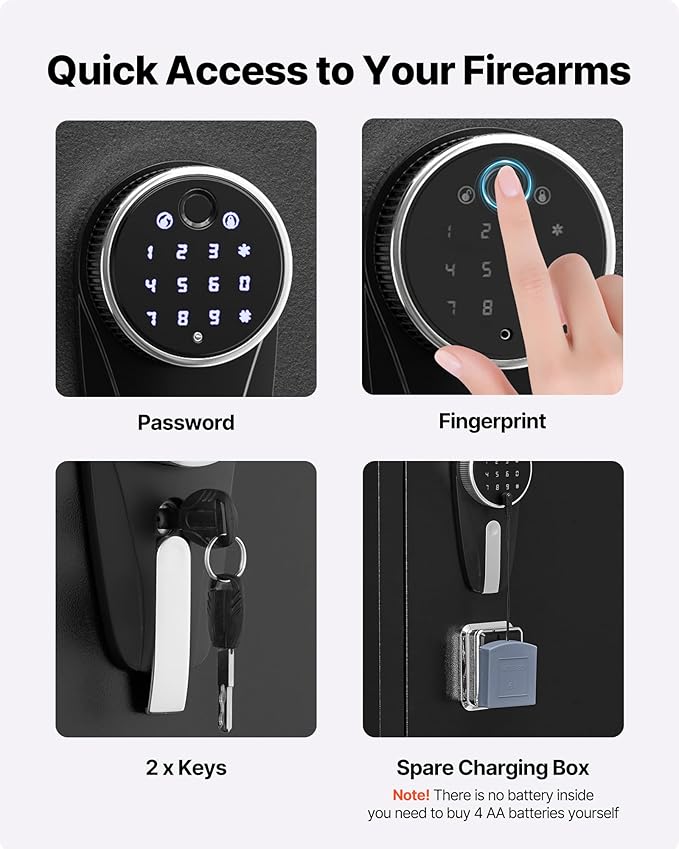 VEVOR 8-10 Gun Safe, Long Gun Cabinet for Rifles and Pistols, Quick Access Fireproof Rifle Safe with 3 Pistol Pockets and Adjustable Racks, Large Digital Cabinet with Fingerprint and Password Lock