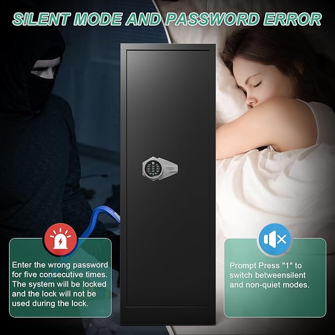 BONANO 10-12 Gun Safe for Rifles and Pistols, Gun Cabinets for Rifles and Shotguns, Quick Home Access Gun Safe, Dual Alarm & Mute Mode and Keypad Lock, Gun Safes with Removable Shelf and Rifle Rack