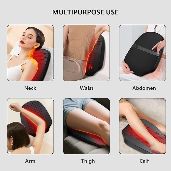 Back Massager with Heat, 4D Kneading Back Massager for Pain Relief Deep Tissue, Massagers for Neck, Back & Shoulder, Gifts for Men Women Mom Dad, Stress Relax at Home Office and Car