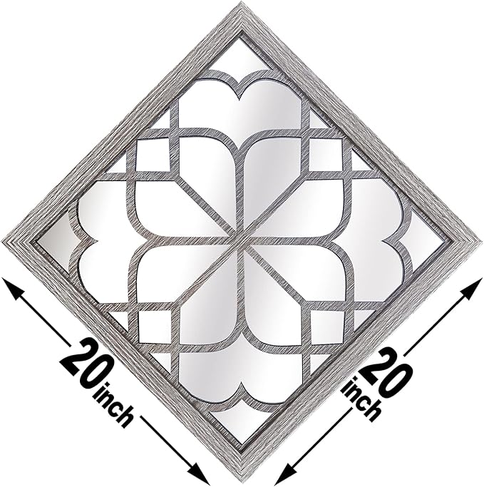 Wocred 2 PCS Square Wall Mirror,Gorgeous Rustic Farmhouse Accent Mirror,Barn Wood Color Entry Mirror for Bathroom Renovation,Bedrooms,Living Rooms and More(20”x20”)