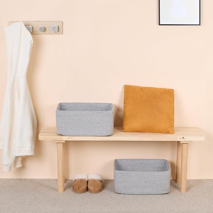 Large Storage Baskets for Shelves, Closet Organizers Bins for Clothes Blanket Towels, Baby Nursery, Toy Baskets Box, Woven Rope Baskets, 17 x 13 x 7.5”, 3 Packs Mixed Gray