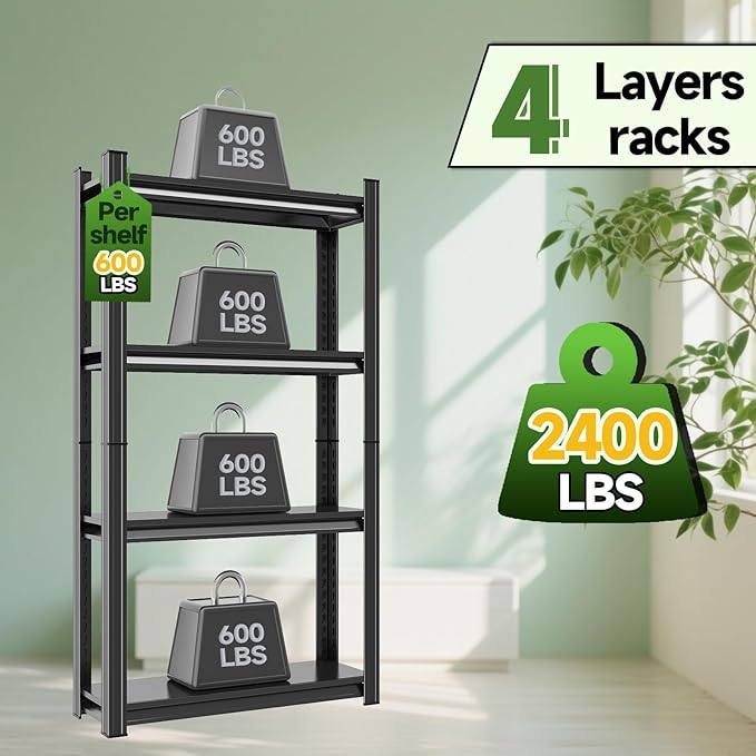 Book Shelf 4-Tier Heavy Duty Adjustable, Tall Metal Bookcase, Black Storage for Library Bedroom (63" H * 35.4" W * 11.8" D)