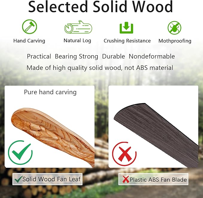 Ceiling Fans with Lights and Remote,52 Inch Unique Wood Ceiling Fan with Noiseless Reversible DC Motor,3 Blades,3 Downrods, for Farmhouse,Patio Living Room,Bedroom,Office,Indoor Outdoor(White+Wood)