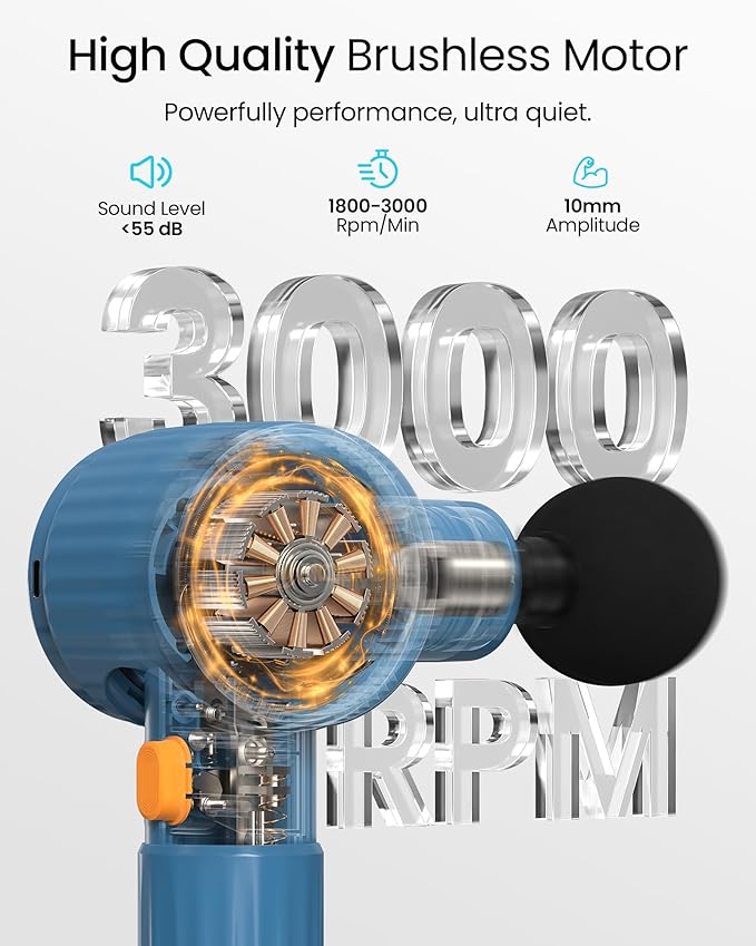 NAPRE Massage Gun with Extension Handle and 3 Adjustable Angles,Deep Tissue Back Massage for Neck/Shoulders/Waist/Legs/Body Pain Relief,Handheld Percussion Muscle Massager with Portable Case,Blue