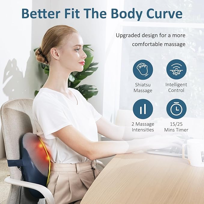 MOUNTRAX Shiatsu Back Massager with Heat, Gifts for Women Men, Back Massager for Pain Relief Deep Tissue, 3D Kneading Massage Pillow for Back