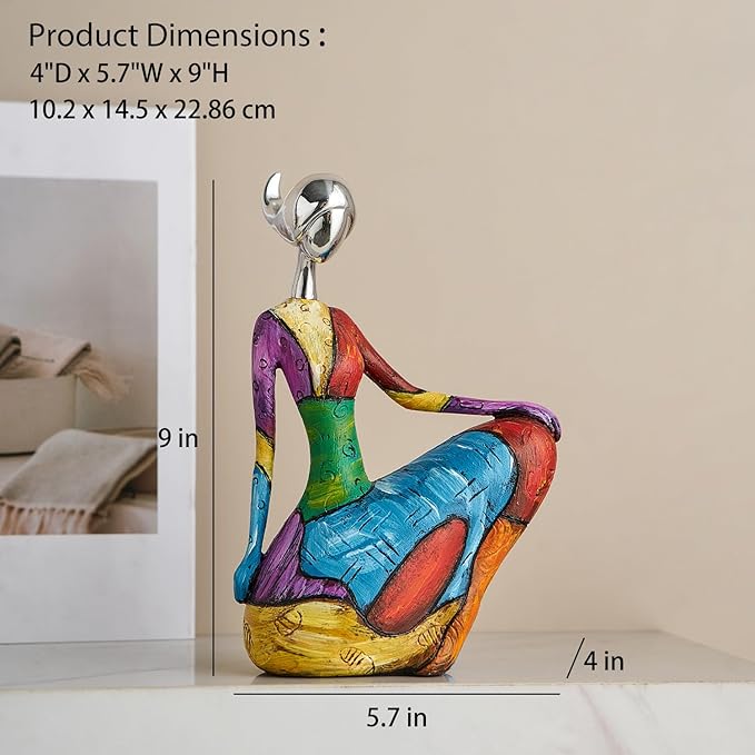 Octdays Art Female Sculpture Figurines, Abstract Woman Statue for Home Decor, Modern Colorful Sculpture Decorations for Living Room Shelf Office Cabinet Accents (Colorful-A)