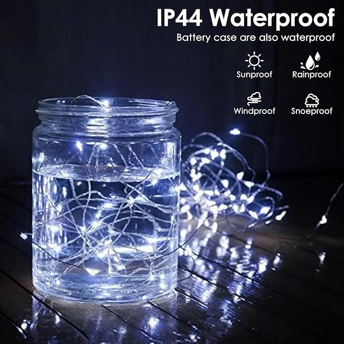2-Pack Fairy Lights Battery Operated with Remote, Waterproof 66FT 200 LED Battery String Lights Outdoor Indoor, 8 Modes Twinkle Lights with Timer for Bedroom Wedding DIY Christmas Decor (Cool White)