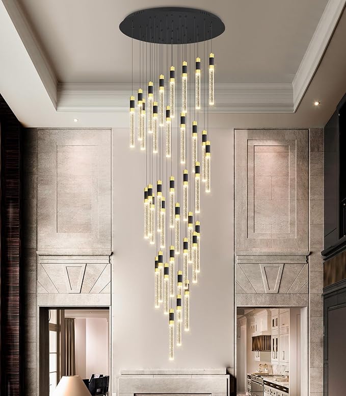 16 Foot High Ceiling Chandeliers for Living Room Entryway 32 Lights LED Lights Pendant Lighting with Dimmable Light Modern Crystal Ceiling Lights Dining Room Foyer Front Door Light