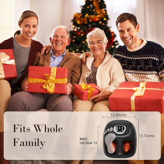 Foot Massager FSA Eligible HSA, Feet Massager with Heat for Plantar Fasciitis Relief, 5 Levels Compression & Vibration Massage for Neuropathy, Christmas Gifts for Women Men, Fits Up to 13"