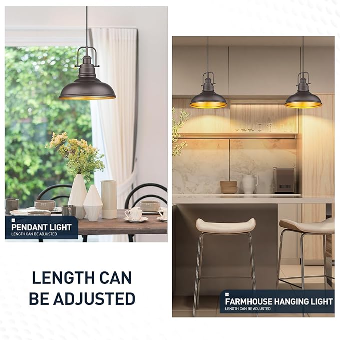 zeyu 2 Pack Farmhouse Pendant Light Fixtures, 11-inch Ceiling Hanging Light Fixtures for Kitchen Dining Room, Oil Rubbed Bronze Finish, 016-1-2PK ORB