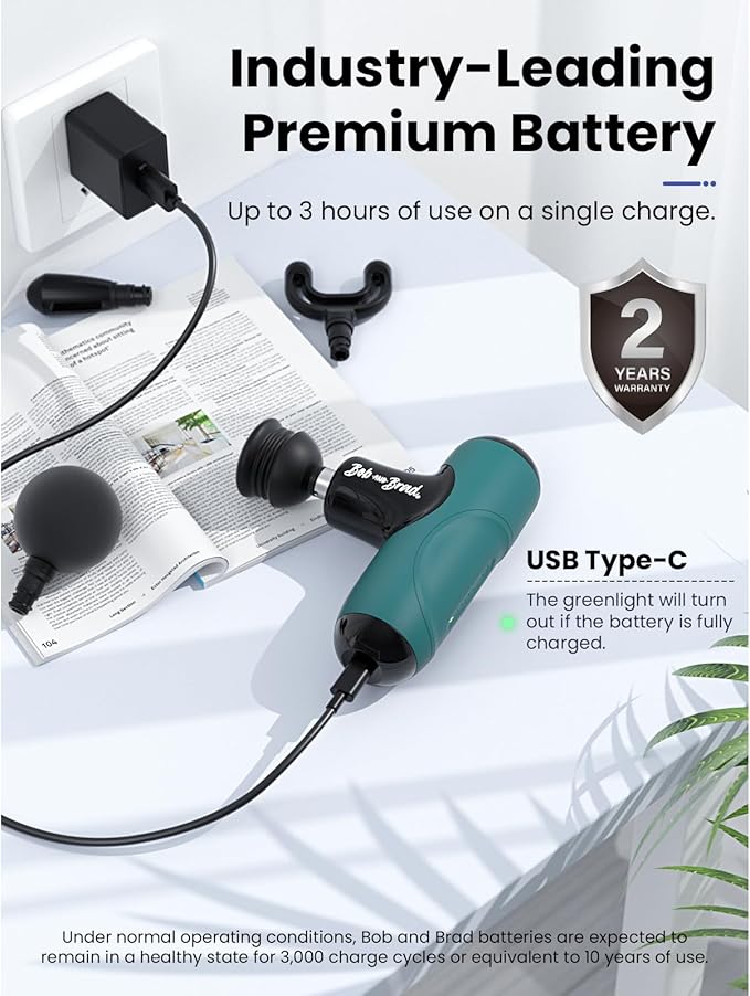 BOB AND BRAD Q2 Mini Massage Gun, Pocket-Sized Deep Tissue Massager Gun, Portable Percussion Muscle Massager Gun, Ultra Small & Quiet Muscle Massage Gun with Carry Case -Green