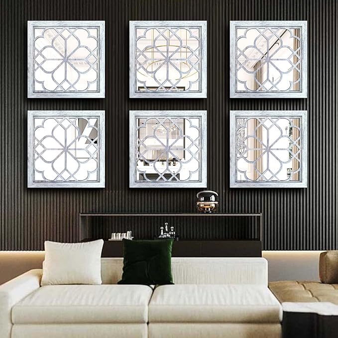 Wocred Set of 4 Mirrors Square Wall Mirror,Gorgeous Rustic Farmhouse Accent Mirror,Rustic White Color Entry Mirror for Bathroom Renovation,Bedrooms,Living Rooms and More(12”x12”4pcs)