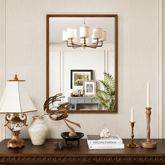 Bathroom Vanity Mirror 24x36 Inch, Walnut Rectangle Bathroom Mirror, Anti-Rust, 4MM Tempered Glass, Wall-Mounted Mirror, Hangs Horizontally or Vertically for Bathroom &amp; Bedroom