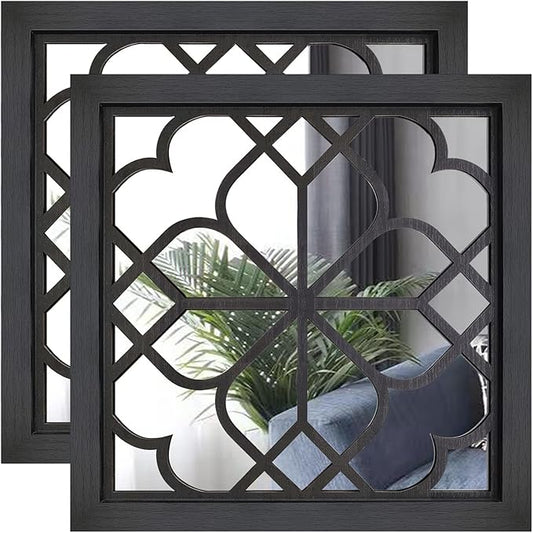 Wocred 2 PCS Square Wall Mirror,Gorgeous Rustic Farmhouse Accent Mirror,Black Entry Mirror for Bathroom Renovation,Bedrooms,Living Rooms and More(16”x16”)