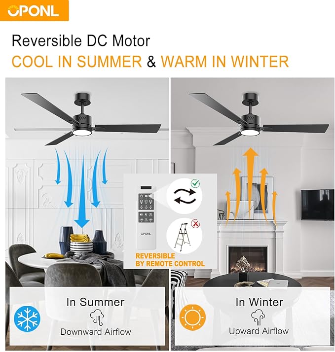 Black Ceiling Fan with Light 52inch, Low Profile, Remote Control, Downrod Mount, Noiseless, Reversible, 6CCT, Dimmable, 6 speeds, Timeable, Ceiling Fans with Lights for Living Room, MDF