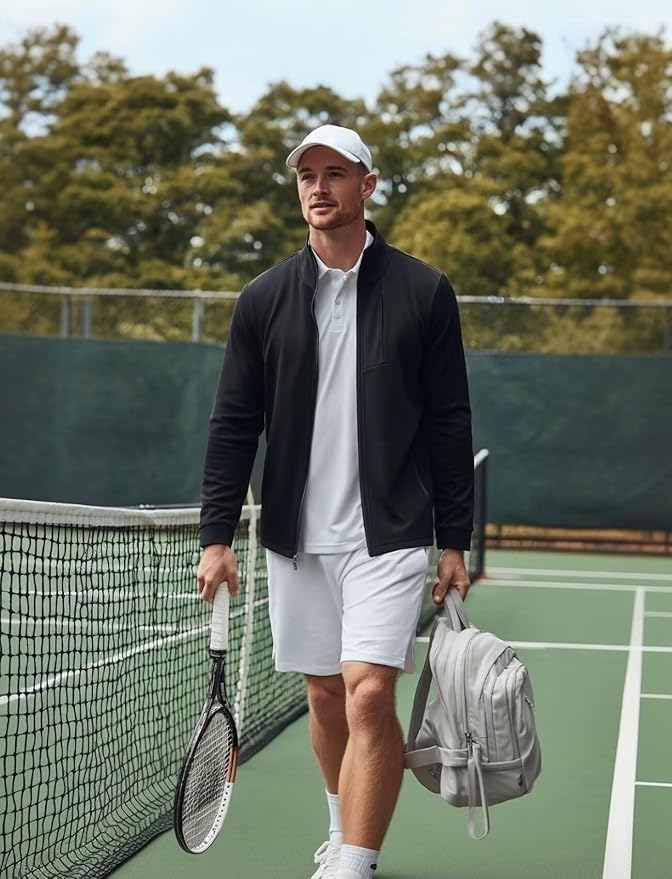 Zengjo Men's Track Jackets Full-Zip Athletic Jacket Sweatshirt Mock Neck with Zipper Pockets