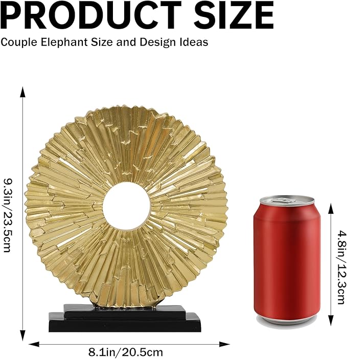 Gold Home Decor Sculpture, Unique Round line Statue, Modern Home Decor, Decorative Panel Statue Gold Decoration for Living Room TV Stand, Office, Bedroom, Dining Table Centerpiece.