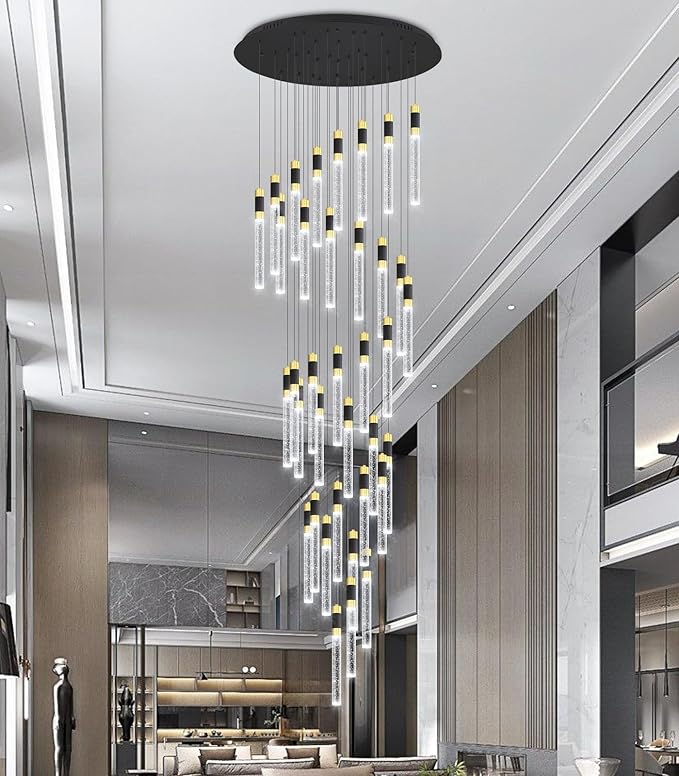 16 Foot High Ceiling Chandeliers for Living Room Entryway 32 Lights LED Lights Pendant Lighting with Dimmable Light Modern Crystal Ceiling Lights Dining Room Foyer Front Door Light