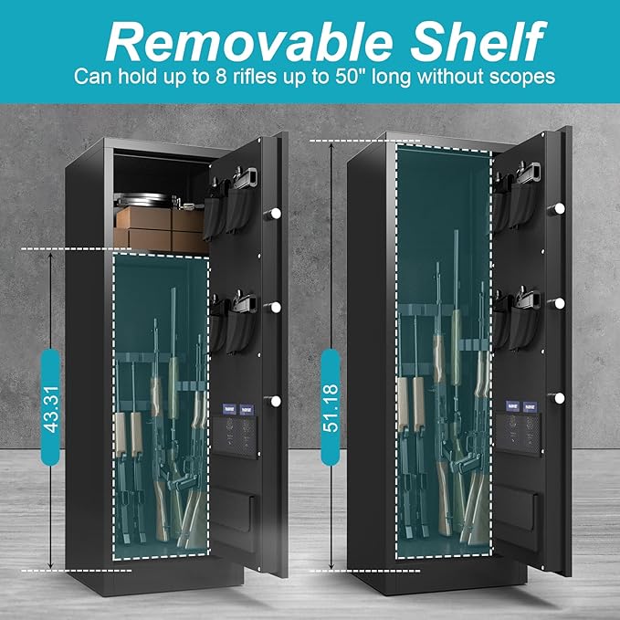BONANO 10-12 Gun Safe for Rifles and Pistols, Gun Cabinets for Rifles and Shotguns, Quick Home Access Gun Safe, Dual Alarm & Mute Mode and Keypad Lock, Gun Safes with Removable Shelf and Rifle Rack