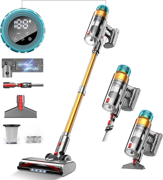 Cordless Vacuum Cleaner for Home 600W 55Kpa Upgraded Powerful Stick Vacuum Up to 60Mins, Anti-Tangle &amp; Wall Mount Charging, 8 in 1 Lightweight Vacuum Cleaners for Home/Pet Hair/Carpets/Floors