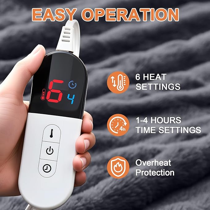 Heated Blanket Electric Throw Blanket 50''X 60''-Heating Blanket with 6 Heat Settings-4/10 Hours Auto Off,Cozy Faux Rabbit Fur Bubble Electric Blanket,Dark Gray