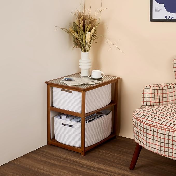 Large Storage Baskets for Shelves, Closet Organizers Bins for Clothes Blanket Towels, Baby Nursery, Toy Baskets Box, Woven Rope Baskets, 17 x 13 x 7.5”, 2 Packs Off White